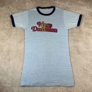 Vintage 70s Healthknit Kings Dominion T-Shirt Men M Light Blue Ringer Theme Park
